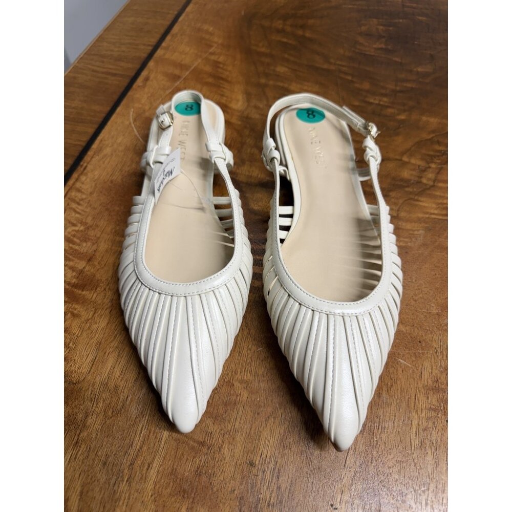 Nine West Strappy  Sandals White Buckle Women's Size 8 pointed toe flat